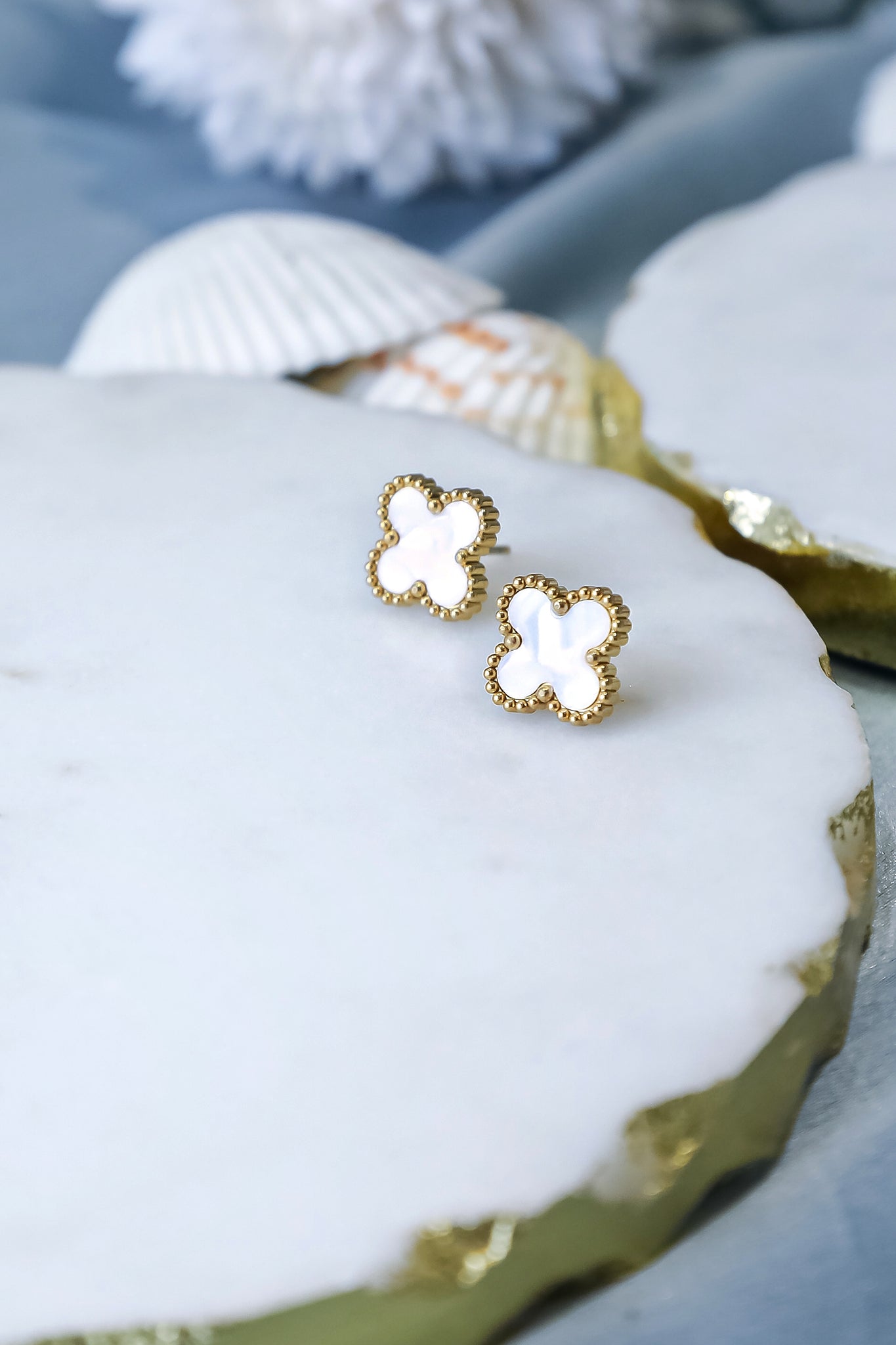 Posh White Clover Studs